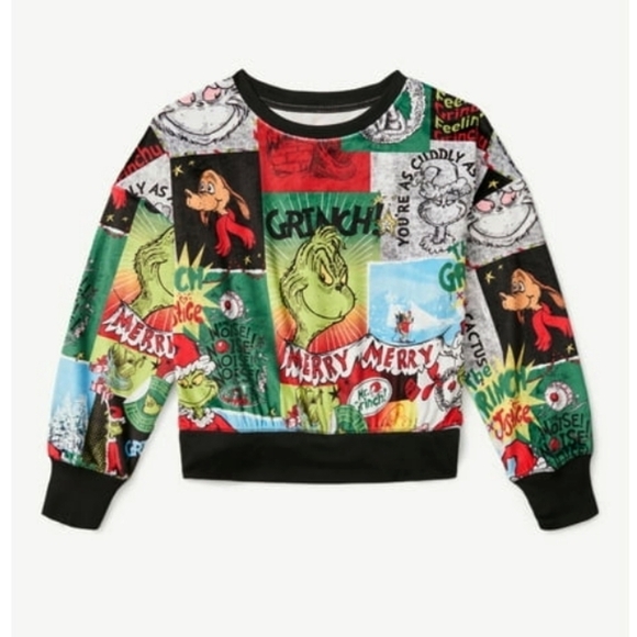Justice Other - JUSTICE Girls Grinch Graphic Velour Sweatshirt, Super Soft Boxy, Christmas 7/8 S